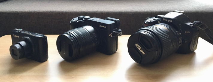 small size of best point and shoot camera for travel versus mirrorless and dslr cameras