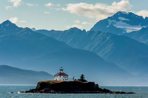 Lighthouse on an island on Alaska Marine Highway