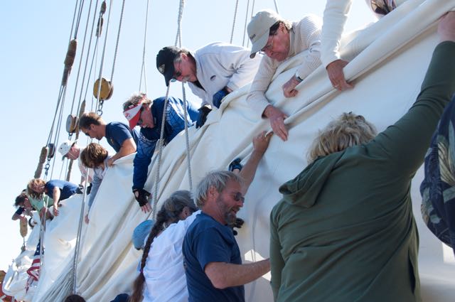 working the sails on Schooner Zodiac
