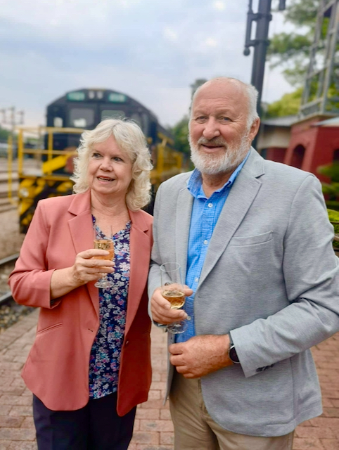 Diane McLeish and husband at train station