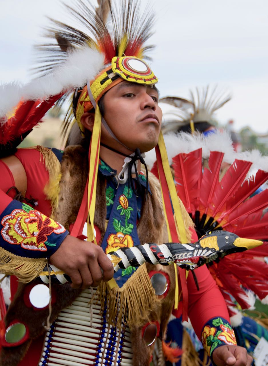 native american dancer in full costume