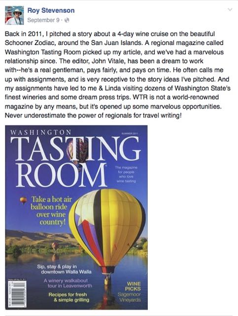 Using Facebook I was able to share details about my travel writing story about the Schooner Zodiac and the magazine who published it.