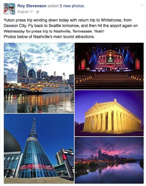 Facebook post with photos about press trip to Nashville
