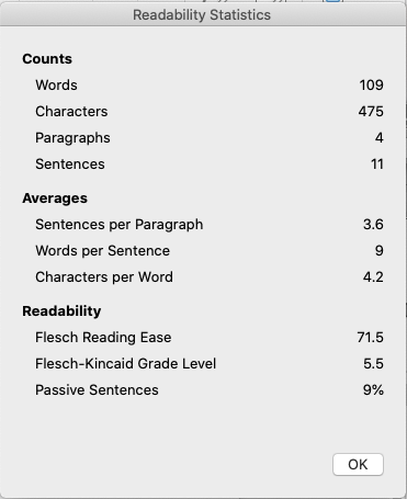 the readability statistics found in MS-Word
