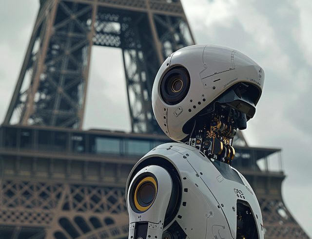 an ai-generated robot at eiffel tower
