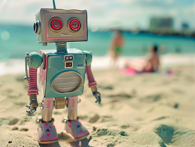 an ai-generated robot at beach